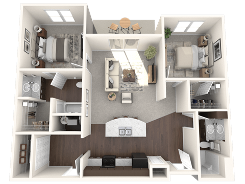Floor plan for 2 beds, 2 baths, 1009 sqft